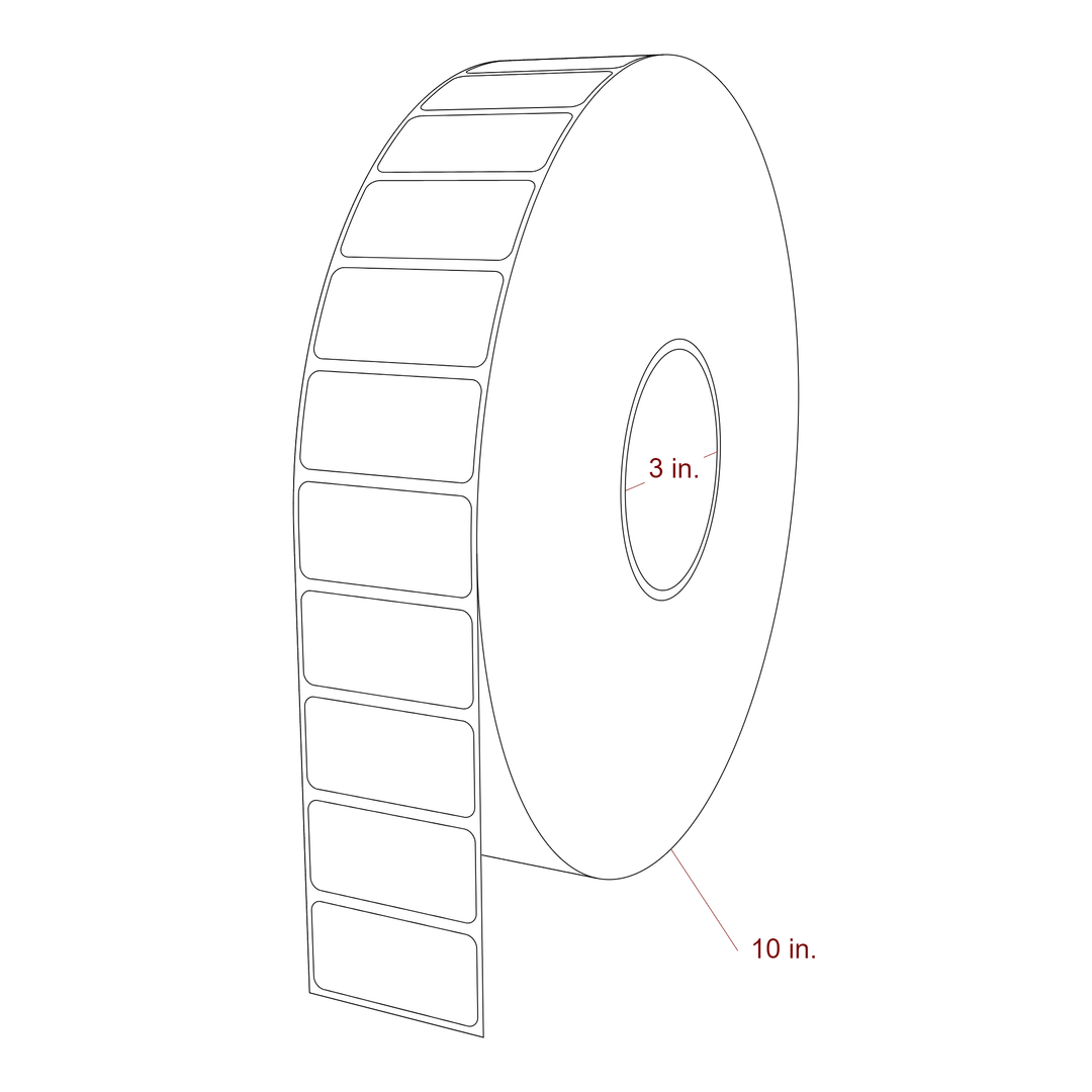 2 Inch x 1 Inch Rectangle Inkjet Label Roll - 3 Inch Core - 10 Inch Roll OD - 3D Perspective