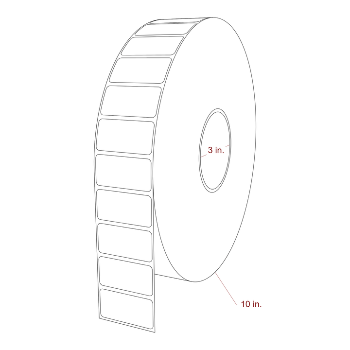 2 Inch x 1 Inch Rectangle Inkjet Label Roll - 3 Inch Core - 10 Inch Roll OD - 3D Perspective