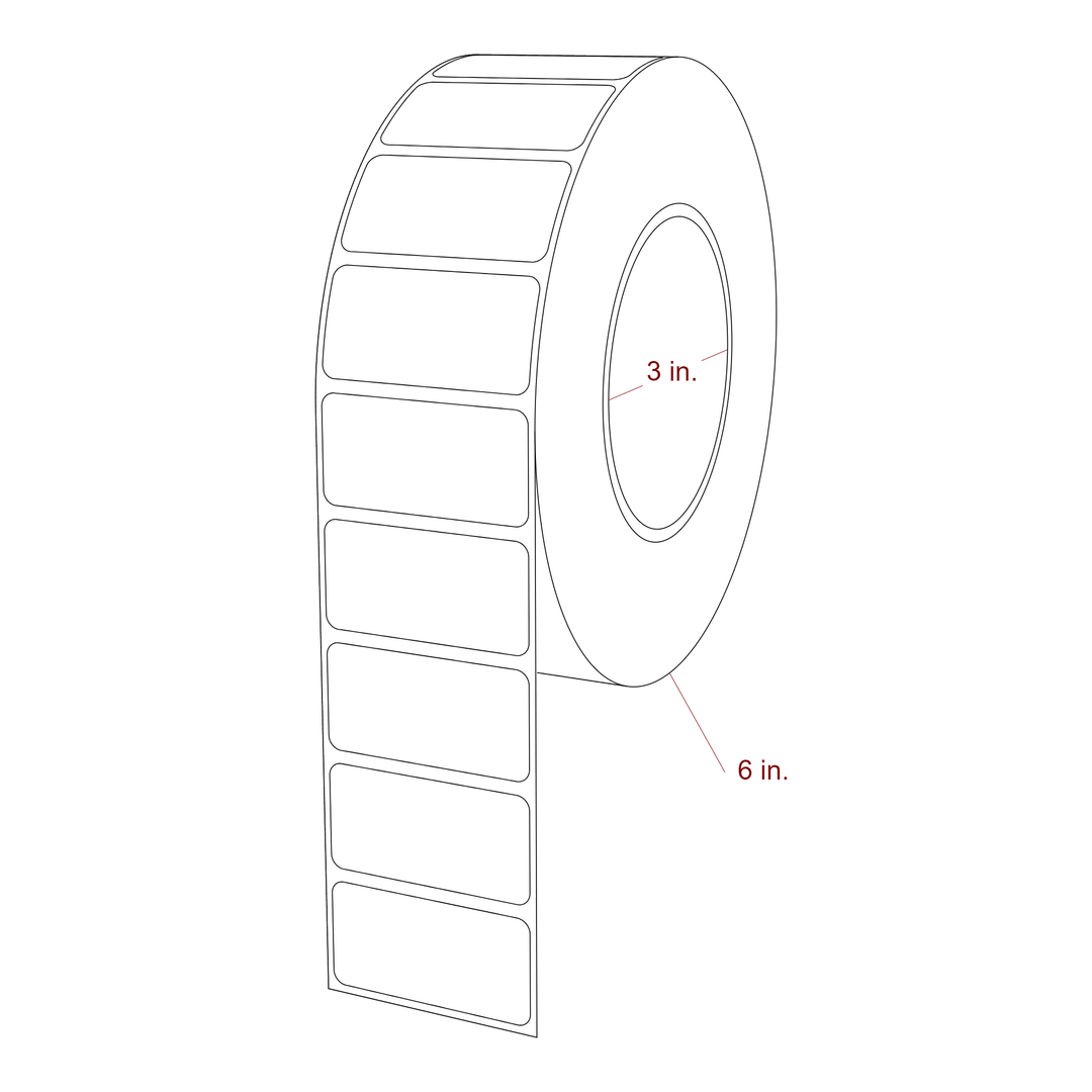 2 Inch x 1 Inch Rectangle Inkjet Label Roll - 3 Inch Core - 6 Inch Roll OD - 3D Perspective