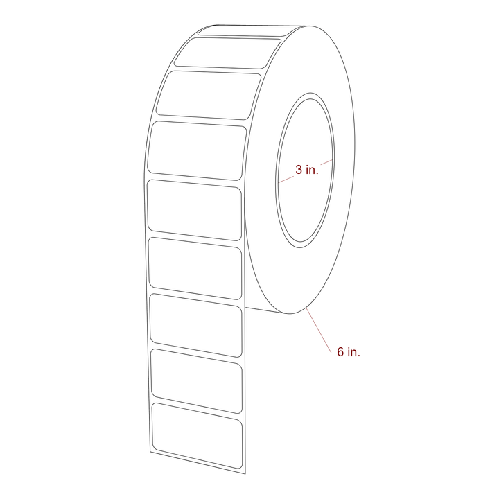2 Inch x 1 Inch Rectangle Inkjet Label Roll - 3 Inch Core - 6 Inch Roll OD - 3D Perspective