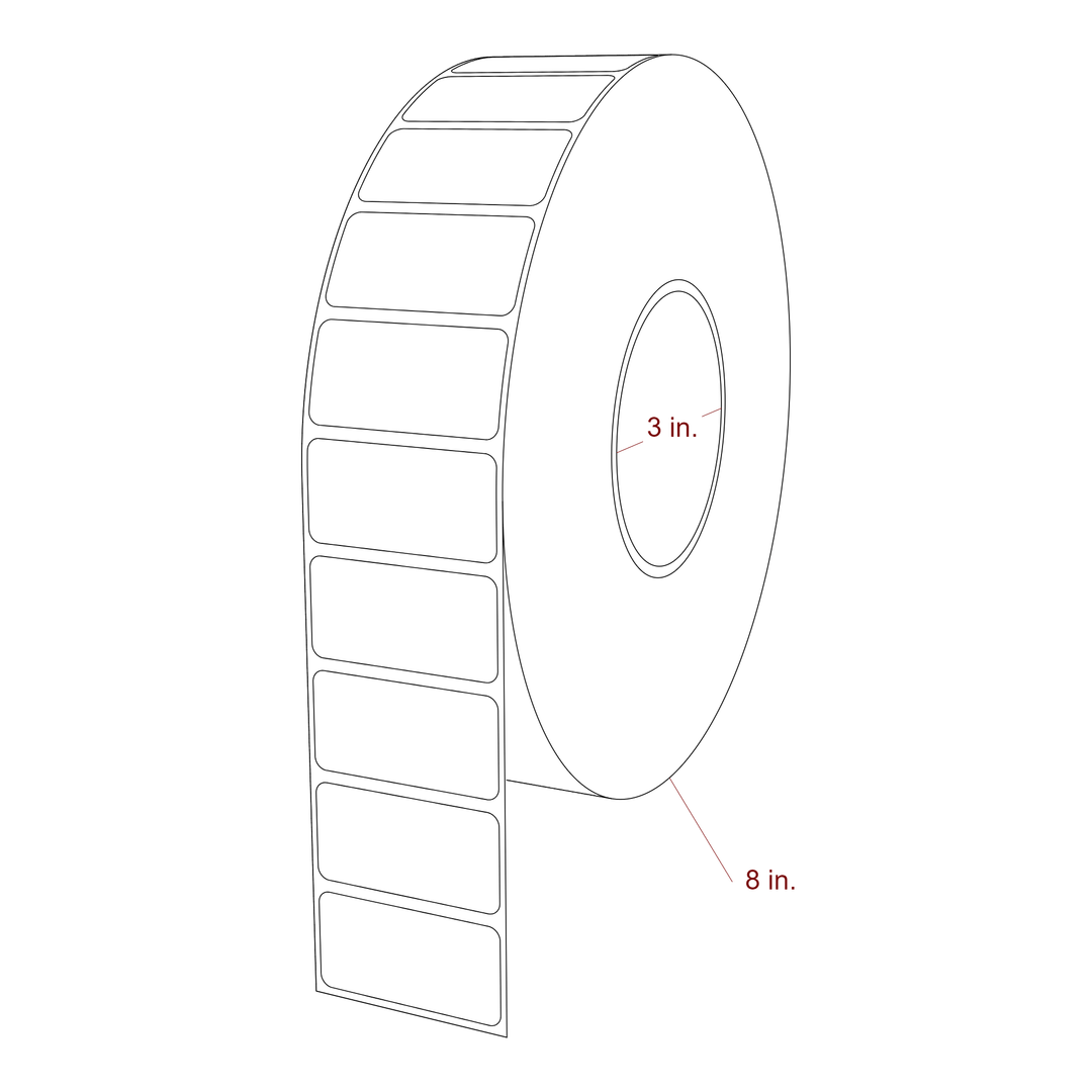2 Inch x 1 Inch Rectangle Inkjet Label Roll - 3 Inch Core - 8 Inch Roll OD - 3D Perspective