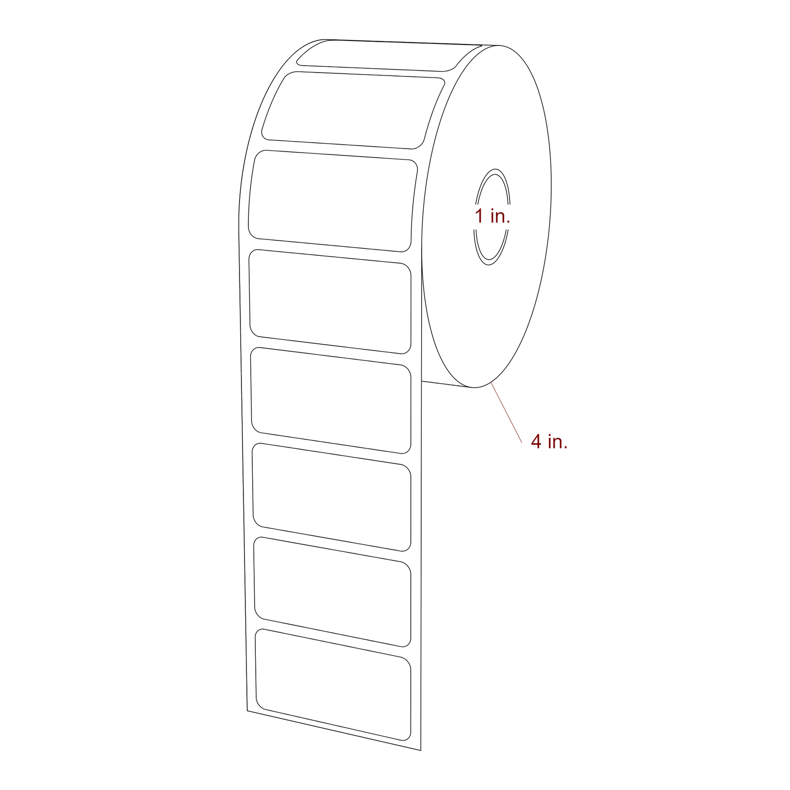 2 Inch x 1 Inch Rectangle Direct Thermal Label Roll | 0.125 in. Gutter - NA Inch Core - NA Inch Roll OD - 3D Perspective