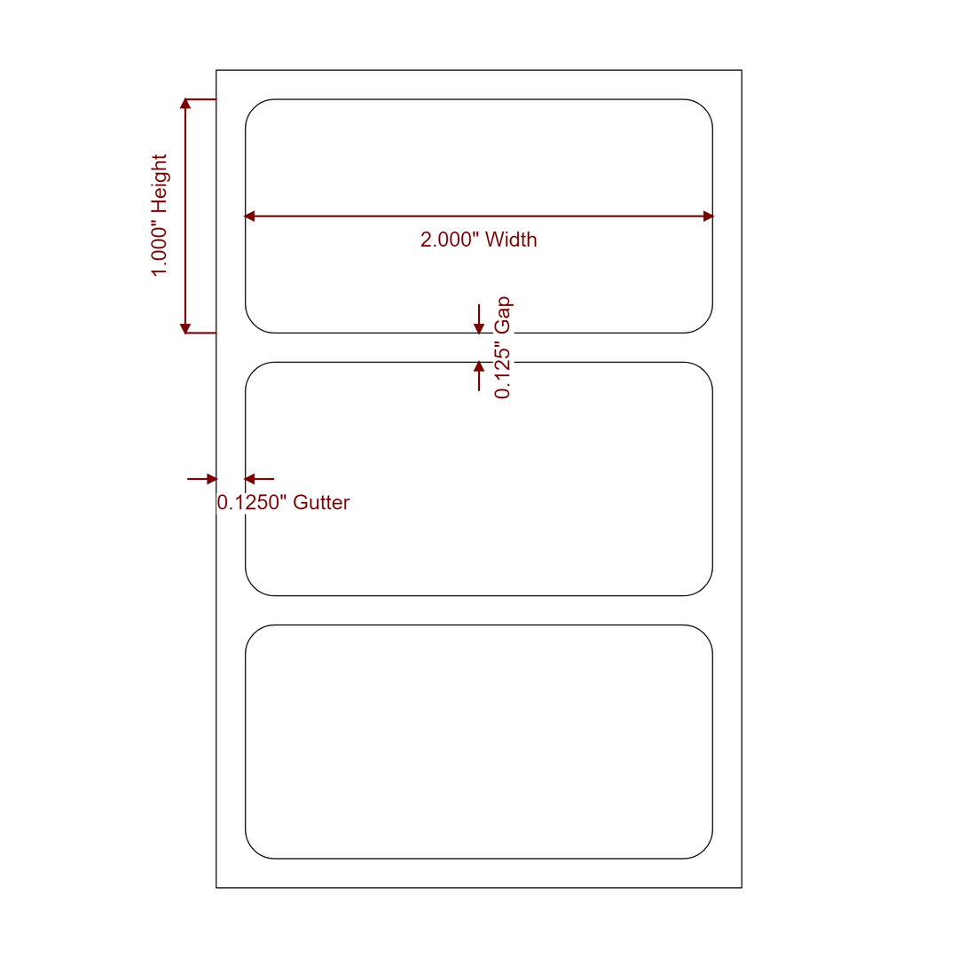 2 Inch x 1 Inch Rectangle Direct Thermal Label Roll | 0.125 in. Gutter - 2D Drawing