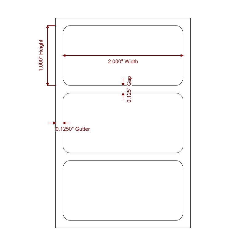 2 inch x 1 inch Rectangle Direct Thermal Label Roll | 0.125 in. Gutter - Label Diagram