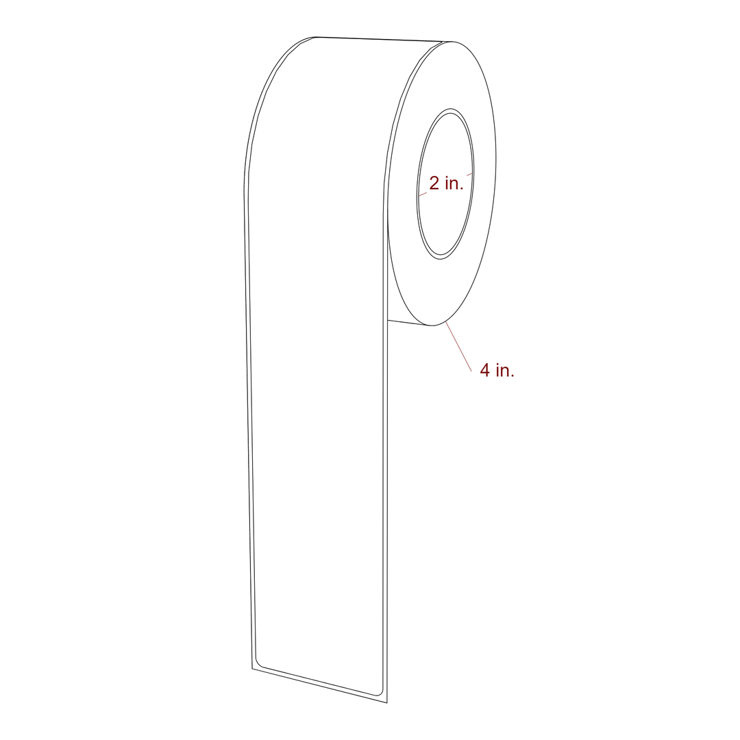 2 Inch x 10 Inch Rectangle Inkjet Label Roll - 2 Inch Core - 4 Inch Roll OD - 3D Perspective
