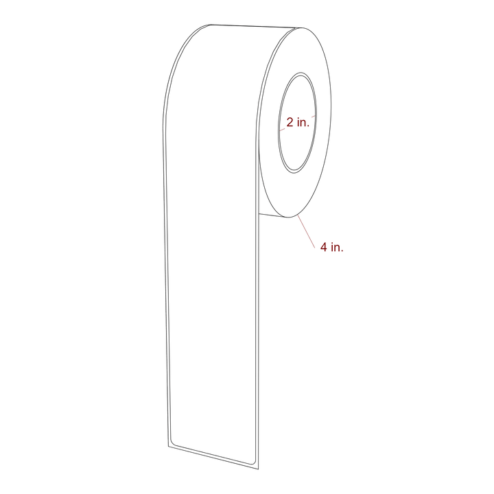 2 Inch x 10 Inch Rectangle Inkjet Label Roll - 2 Inch Core - 4 Inch Roll OD - 3D Perspective