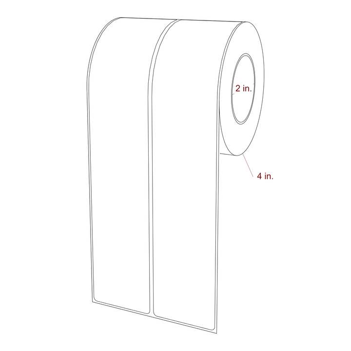 2 Inch x 10 Inch Rectangle Inkjet Label Roll - 2 Inch Core - 4 Inch Roll OD - 2Up - 3D Perspective