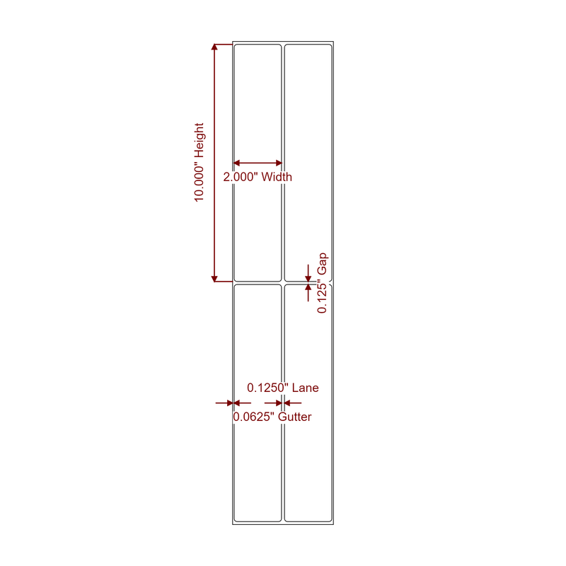 2" x 10" Inkjet Label Rolls | 2-Up | Fits Epson ColorWorks, VIPColor & Primera - Label Diagram