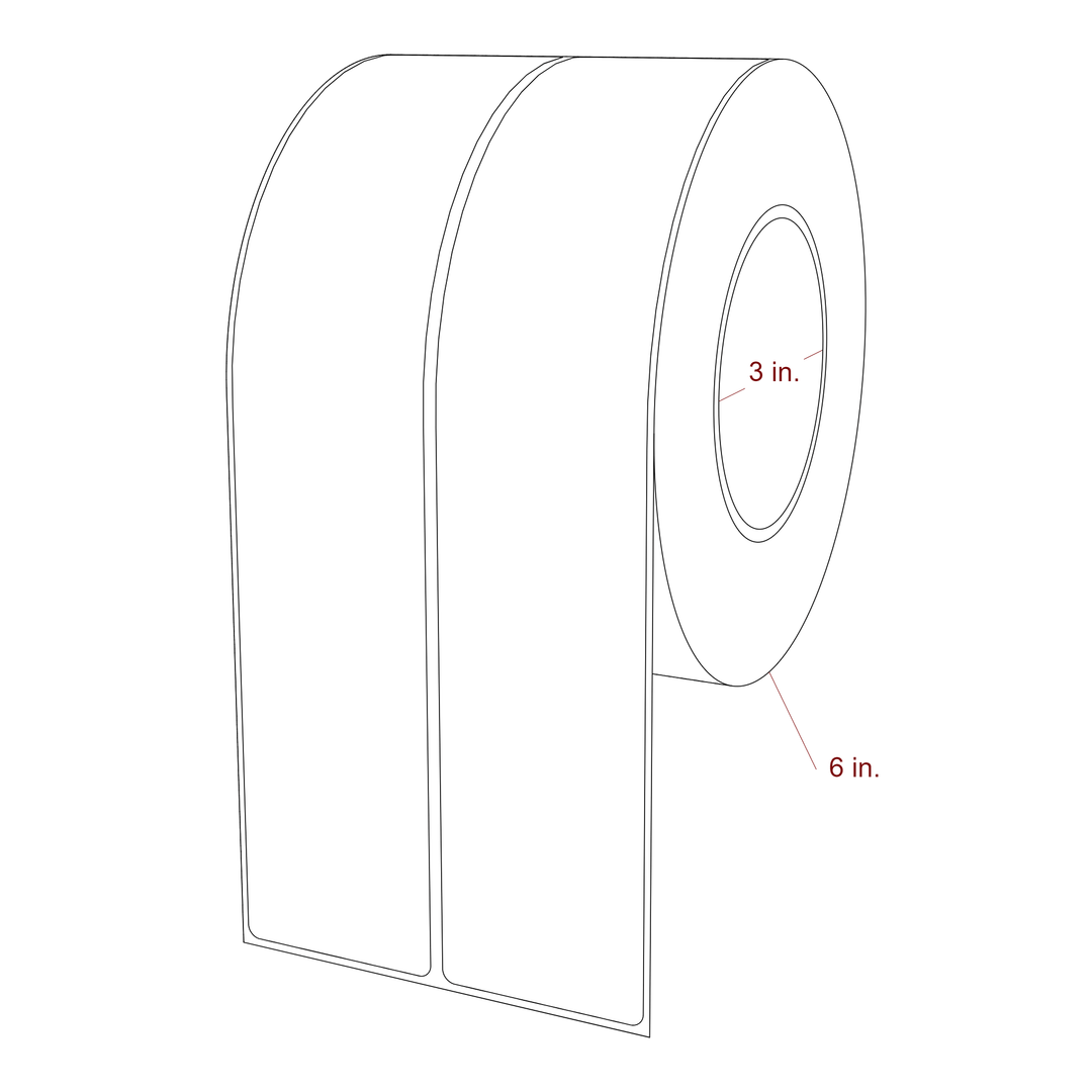 2 Inch x 10 Inch Rectangle Inkjet Label Roll - 3 Inch Core - 6 Inch Roll OD - 2Up - 3D Perspective