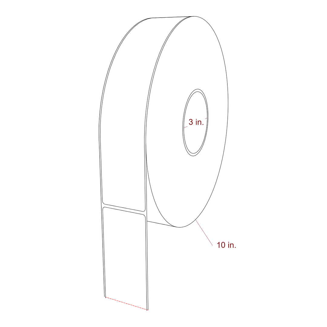 2 Inch x 10 Inch Rectangle Inkjet Label Roll - 3 Inch Core - 10 Inch Roll OD - 3D Perspective