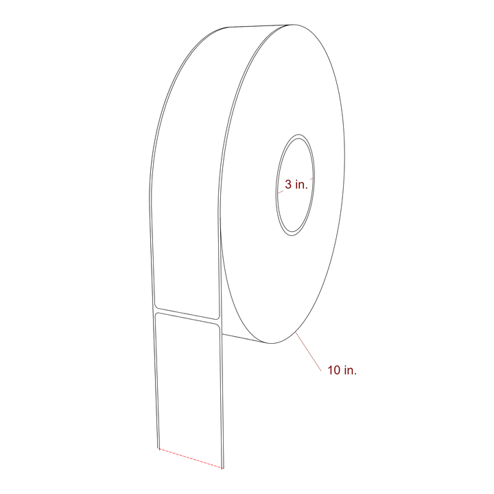 2 Inch x 10 Inch Rectangle Inkjet Label Roll - 3 Inch Core - 10 Inch Roll OD - 3D Perspective