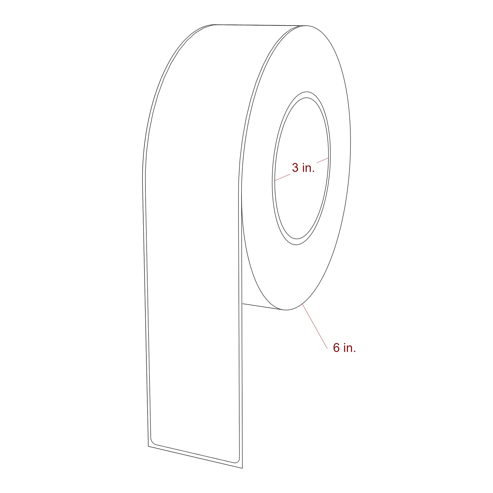 2 Inch x 10 Inch Rectangle Inkjet Label Roll - 3 Inch Core - 6 Inch Roll OD - 3D Perspective