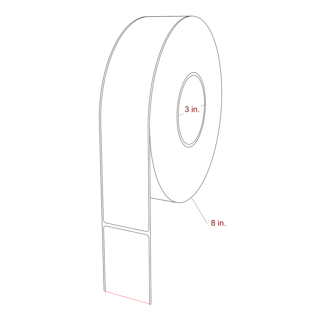 2 Inch x 10 Inch Rectangle Inkjet Label Roll - 3 Inch Core - 8 Inch Roll OD - 3D Perspective