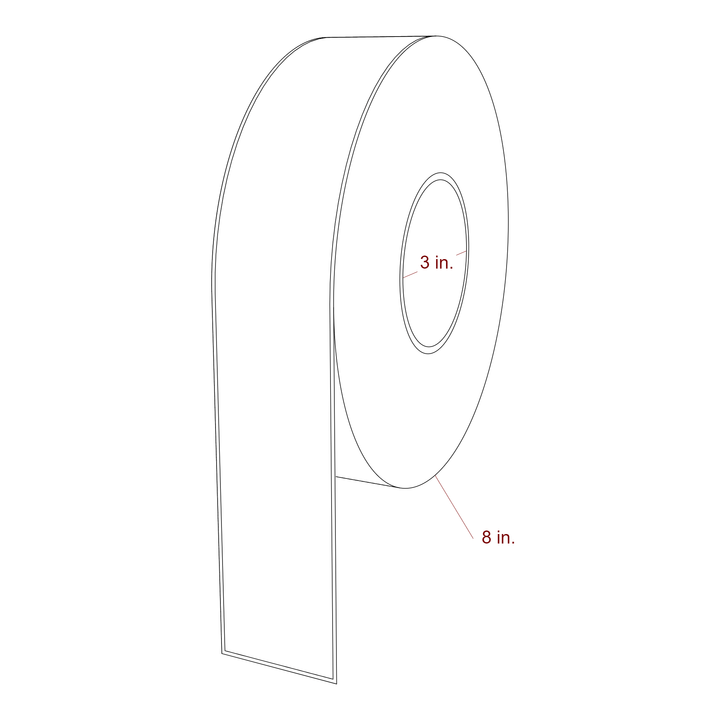 2 Inch x 12 Inch Rectangle Inkjet Label Roll - 3 Inch Core - 8 Inch Roll OD - 3D Perspective