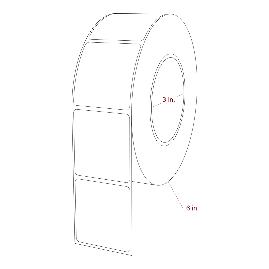 2 Inch x 2.1875 Inch Rectangle Inkjet Label Roll - 3 Inch Core - 6 Inch Roll OD - 3D Perspective