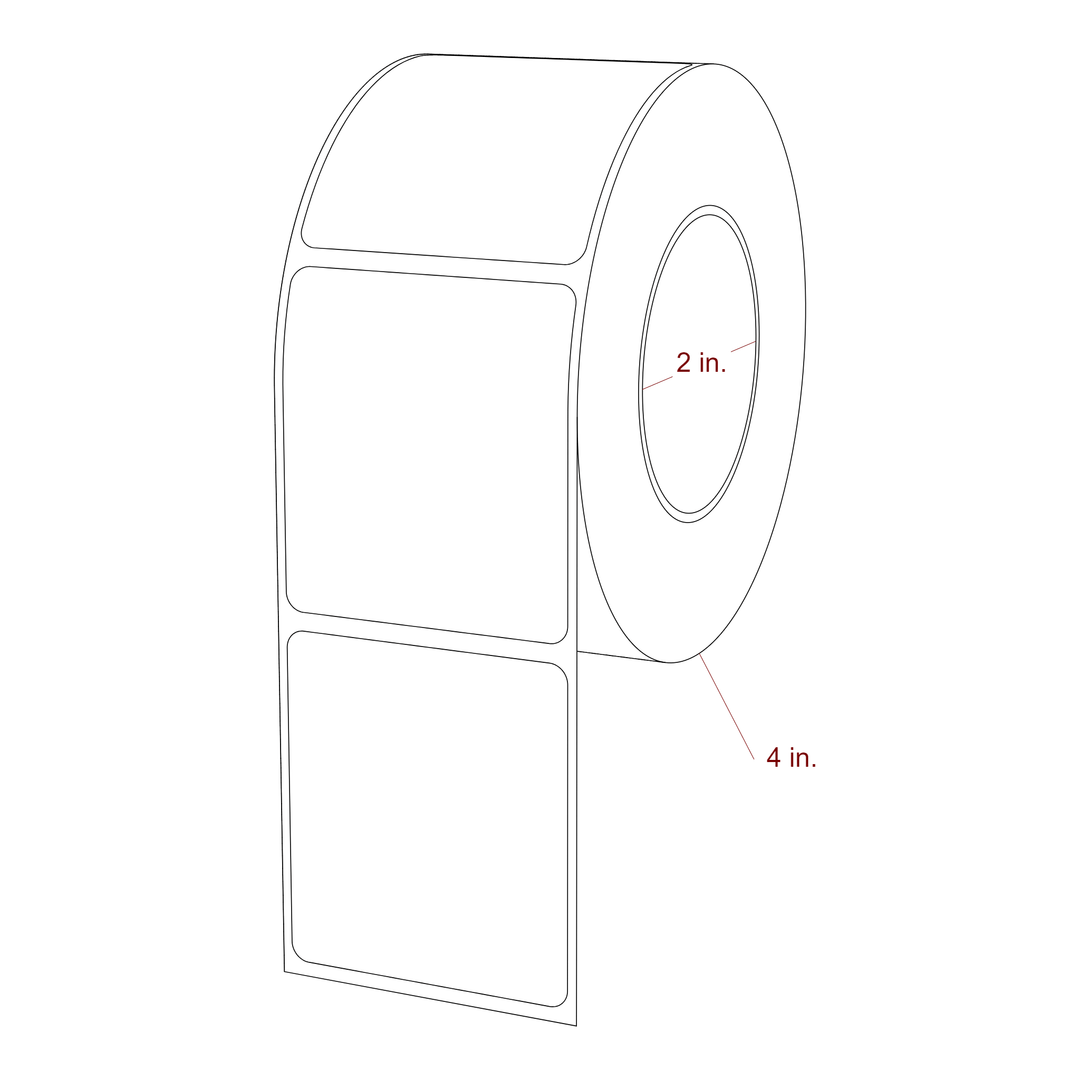 2 Inch x 2.25 Inch Rectangle Inkjet Label Roll - 2 Inch Core - 4 Inch Roll OD - 3D Perspective