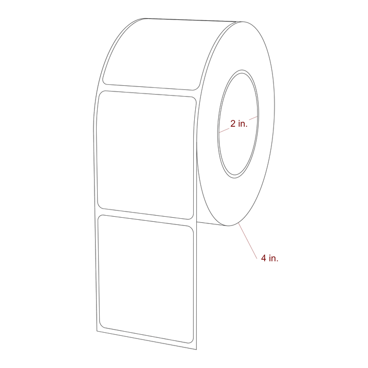 2 Inch x 2.25 Inch Rectangle Inkjet Label Roll - 2 Inch Core - 4 Inch Roll OD - 3D Perspective