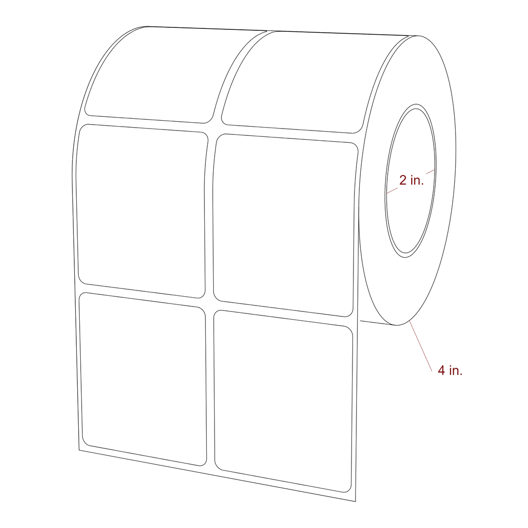 2 Inch x 2.25 Inch Rectangle Inkjet Label Roll - 2 Inch Core - 4 Inch Roll OD - 2Up - 3D Perspective