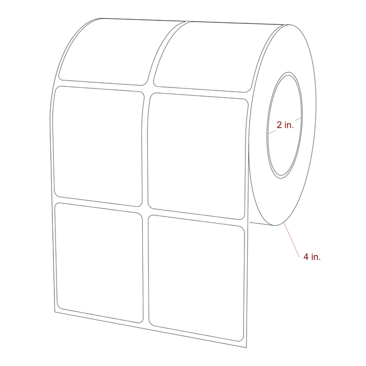 2 Inch x 2.25 Inch Rectangle Inkjet Label Roll - 2 Inch Core - 4 Inch Roll OD - 2Up - 3D Perspective