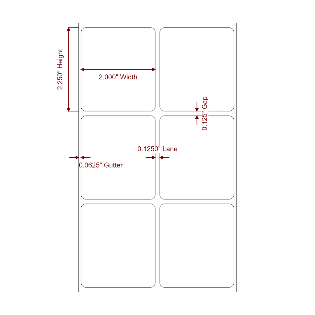 2 Inch x 2.25 Inch Rectangle Inkjet Label Roll - 2Up - 2D Drawing
