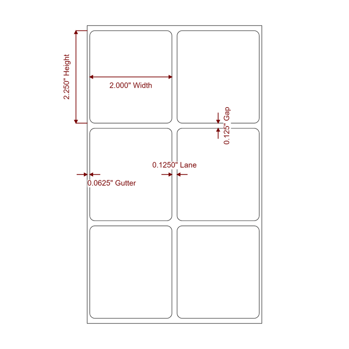 2 Inch x 2.25 Inch Rectangle Inkjet Label Roll - 2Up - 2D Drawing