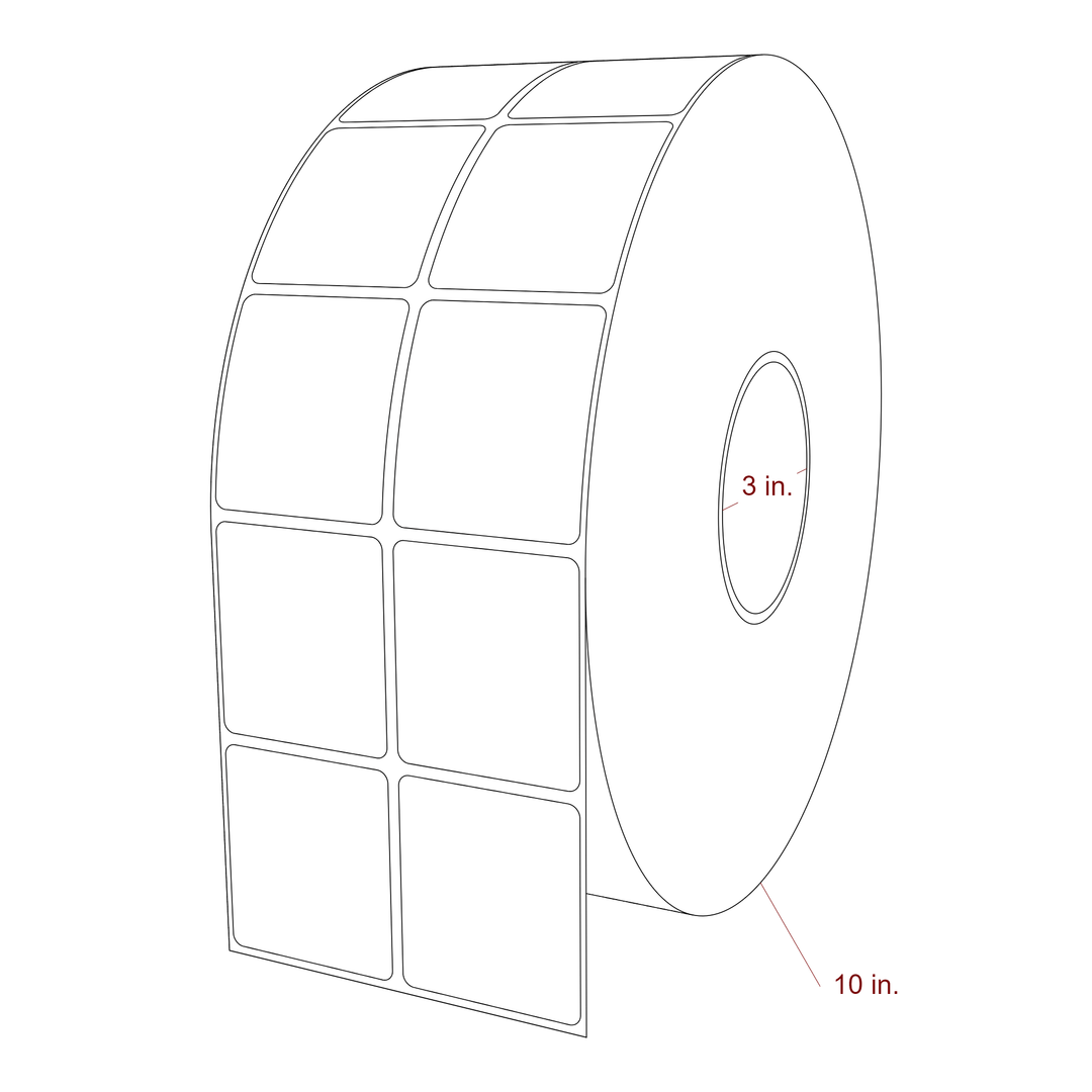 2 Inch x 2.25 Inch Rectangle Inkjet Label Roll - 3 Inch Core - 10 Inch Roll OD - 2Up - 3D Perspective