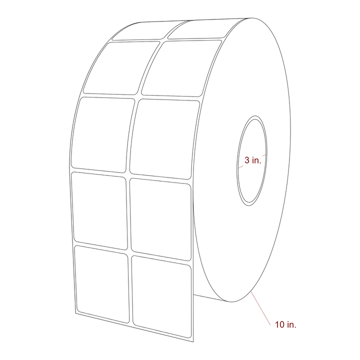 2 Inch x 2.25 Inch Rectangle Inkjet Label Roll - 3 Inch Core - 10 Inch Roll OD - 2Up - 3D Perspective