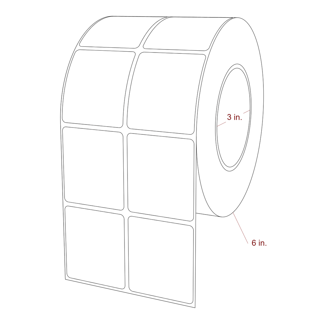 2 Inch x 2.25 Inch Rectangle Inkjet Label Roll - 3 Inch Core - 6 Inch Roll OD - 2Up - 3D Perspective