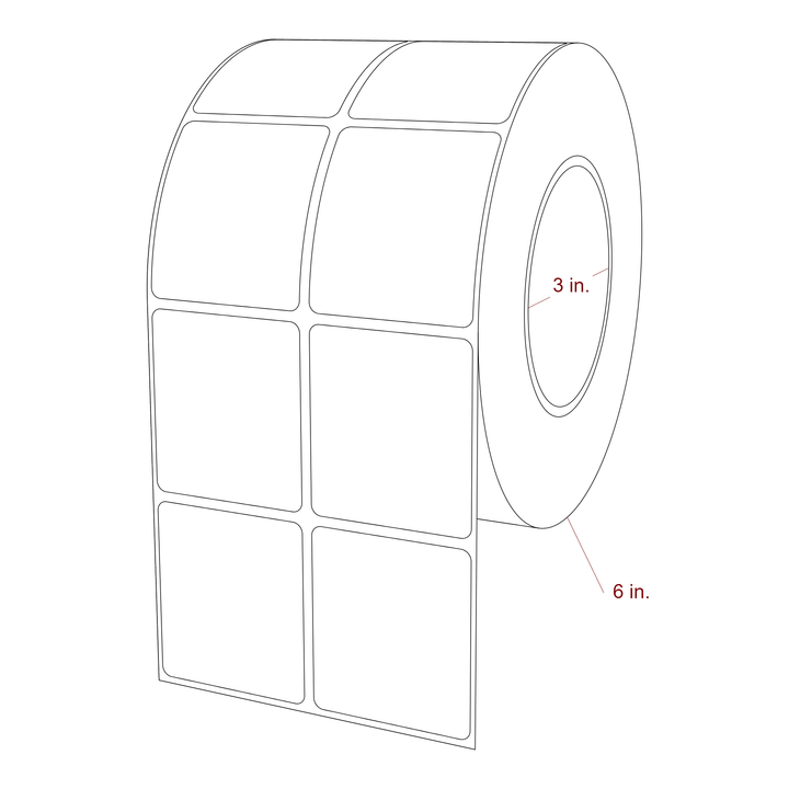 2 Inch x 2.25 Inch Rectangle Inkjet Label Roll - 3 Inch Core - 6 Inch Roll OD - 2Up - 3D Perspective