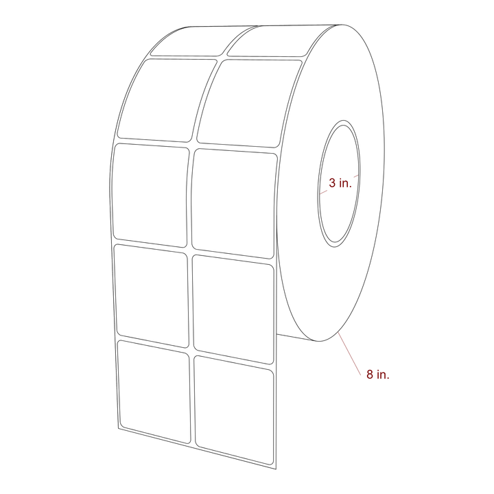 2 Inch x 2.25 Inch Rectangle Inkjet Label Roll - 3 Inch Core - 8 Inch Roll OD - 2Up - 3D Perspective