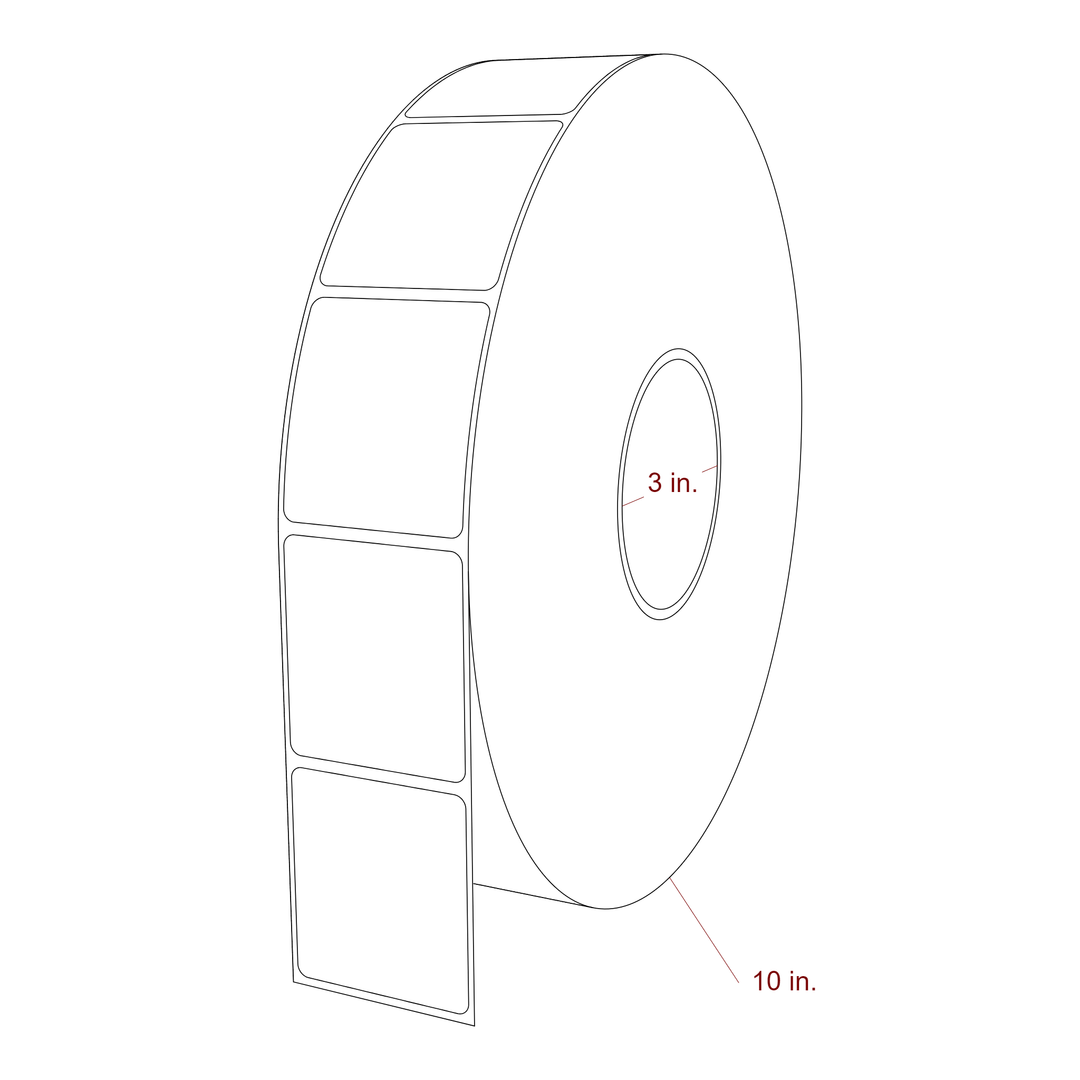 2 Inch x 2.25 Inch Rectangle Inkjet Label Roll - 3 Inch Core - 10 Inch Roll OD - 3D Perspective