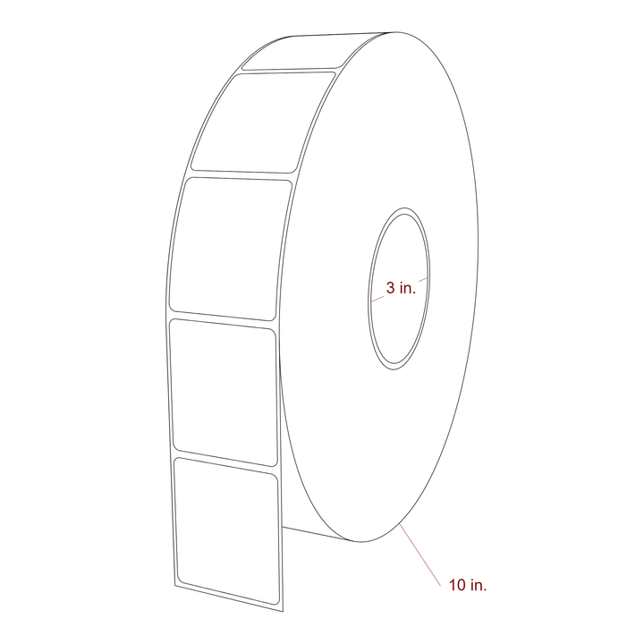 2 Inch x 2.25 Inch Rectangle Inkjet Label Roll - 3 Inch Core - 10 Inch Roll OD - 3D Perspective