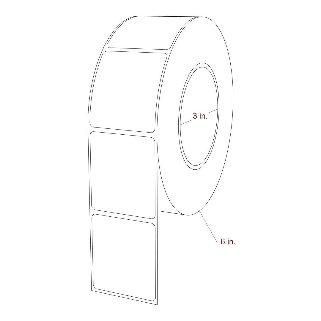 2 Inch x 2.25 Inch Rectangle Inkjet Label Roll - 3 Inch Core - 6 Inch Roll OD - 3D Perspective