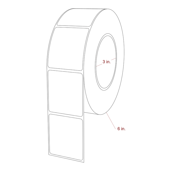 2 Inch x 2.25 Inch Rectangle Inkjet Label Roll - 3 Inch Core - 6 Inch Roll OD - 3D Perspective
