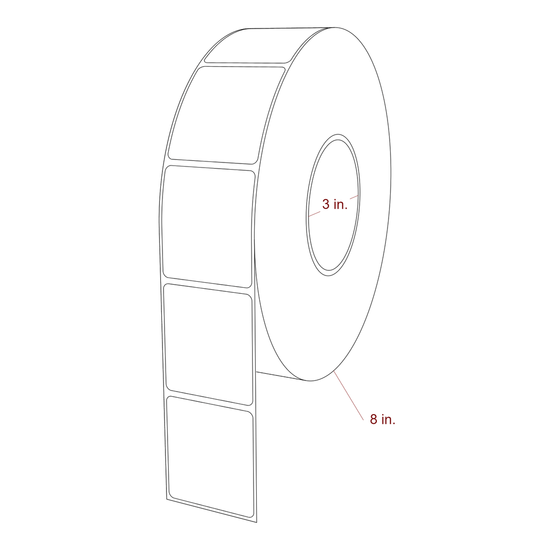 2 Inch x 2.25 Inch Rectangle Inkjet Label Roll - 3 Inch Core - 8 Inch Roll OD - 3D Perspective
