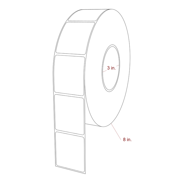 2 Inch x 2.25 Inch Rectangle Inkjet Label Roll - 3 Inch Core - 8 Inch Roll OD - 3D Perspective