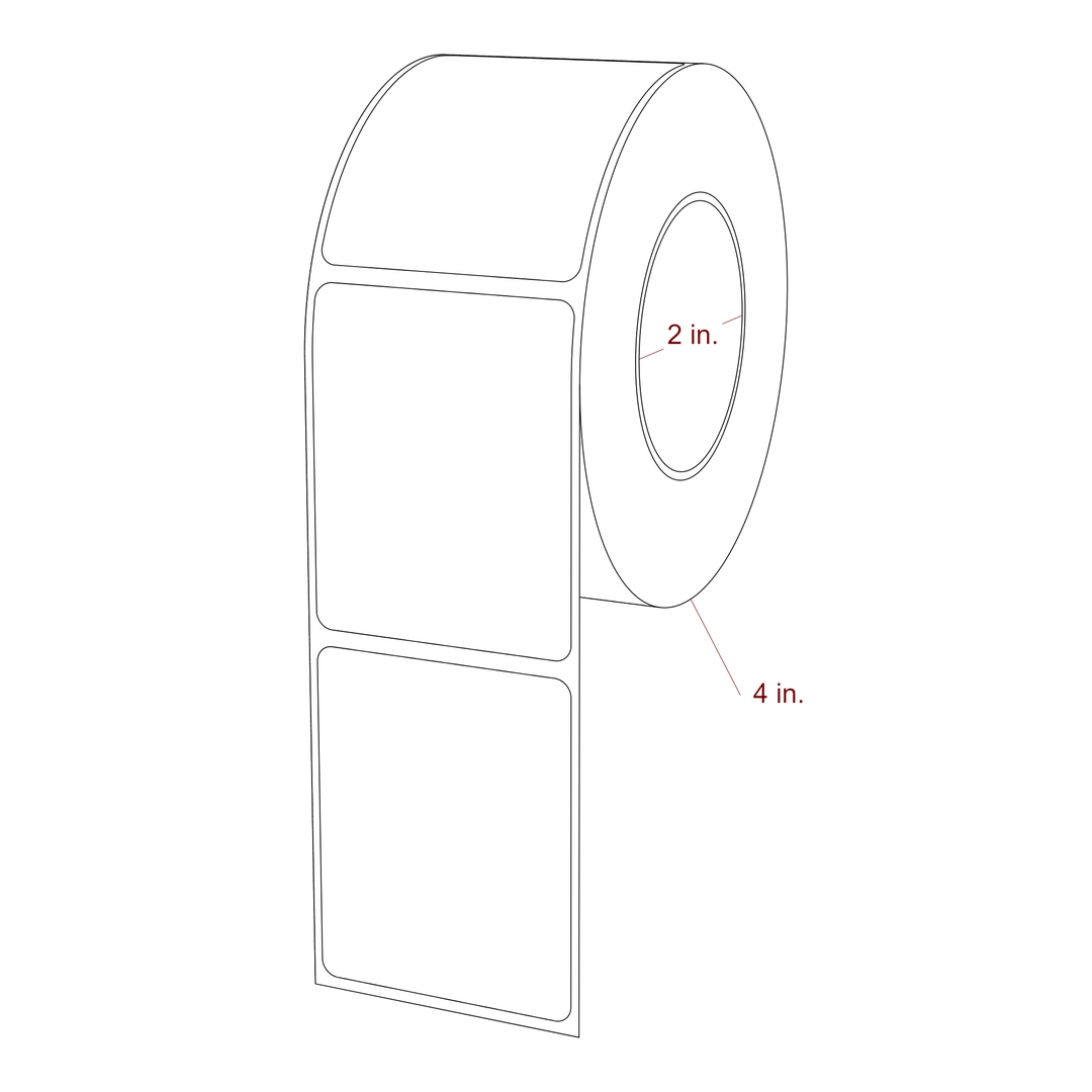 2 Inch x 2.5 Inch Rectangle Inkjet Label Roll - 2 Inch Core - 4 Inch Roll OD - 3D Perspective