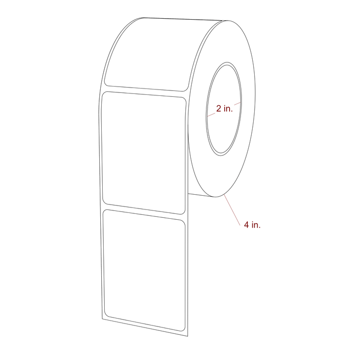 2 Inch x 2.5 Inch Rectangle Inkjet Label Roll - 2 Inch Core - 4 Inch Roll OD - 3D Perspective