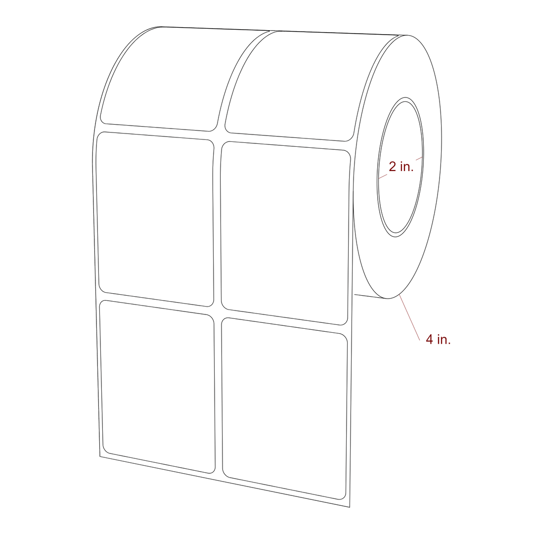 2 Inch x 2.5 Inch Rectangle Inkjet Label Roll - 2 Inch Core - 4 Inch Roll OD - 2Up - 3D Perspective
