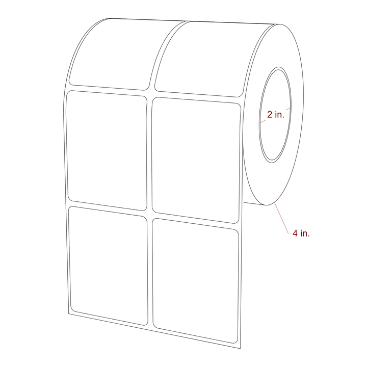 2 Inch x 2.5 Inch Rectangle Inkjet Label Roll - 2 Inch Core - 4 Inch Roll OD - 2Up - 3D Perspective