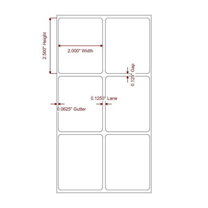 2 Inch x 2.5 Inch Rectangle Inkjet Label Roll - 2Up - 2D Drawing