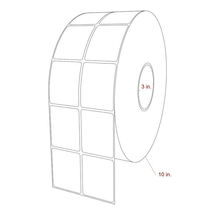 2 Inch x 2.5 Inch Rectangle Inkjet Label Roll - 3 Inch Core - 10 Inch Roll OD - 2Up - 3D Perspective