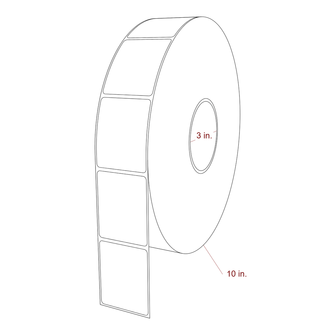 2 Inch x 2.5 Inch Rectangle Inkjet Label Roll - 3 Inch Core - 10 Inch Roll OD - 3D Perspective