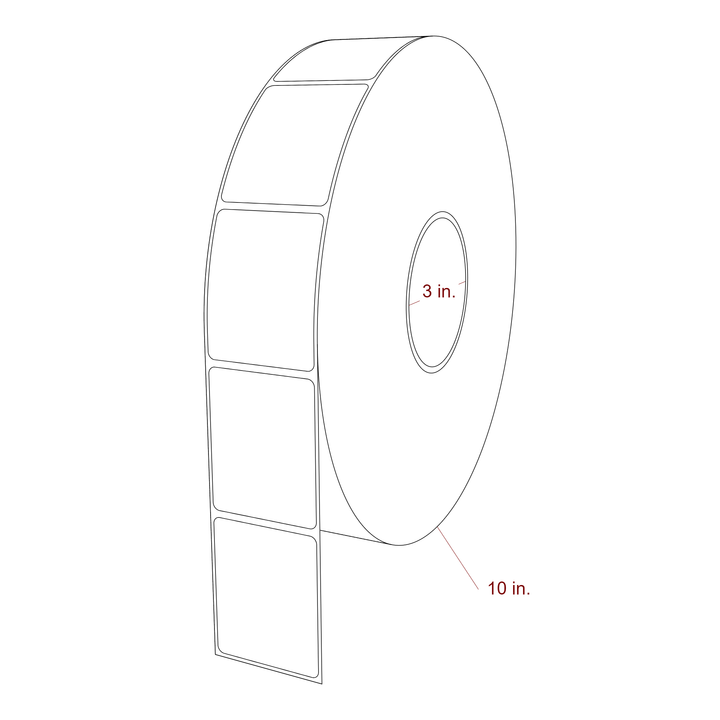 2 Inch x 2.5 Inch Rectangle Inkjet Label Roll - 3 Inch Core - 10 Inch Roll OD - 3D Perspective