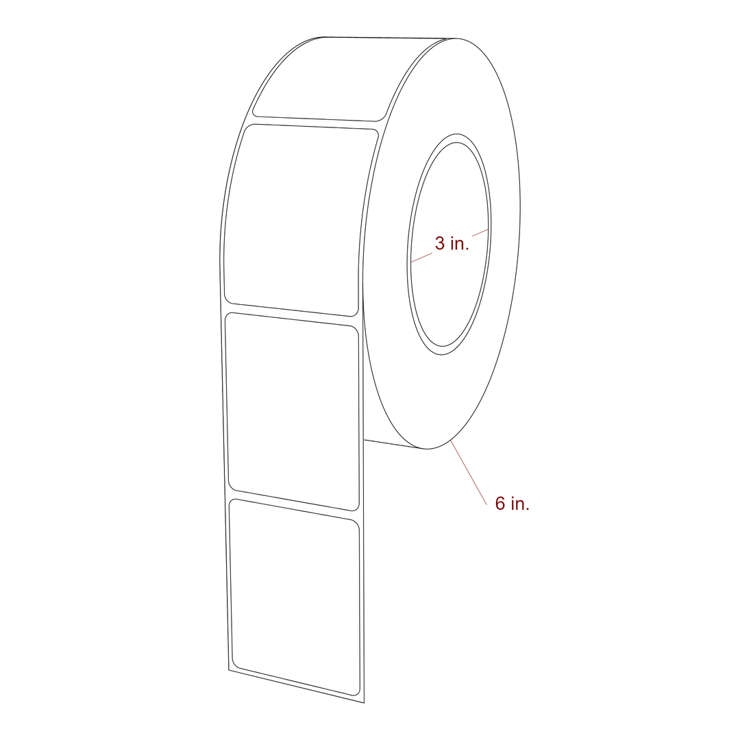 2 Inch x 2.5 Inch Rectangle Inkjet Label Roll - 3 Inch Core - 6 Inch Roll OD - 3D Perspective