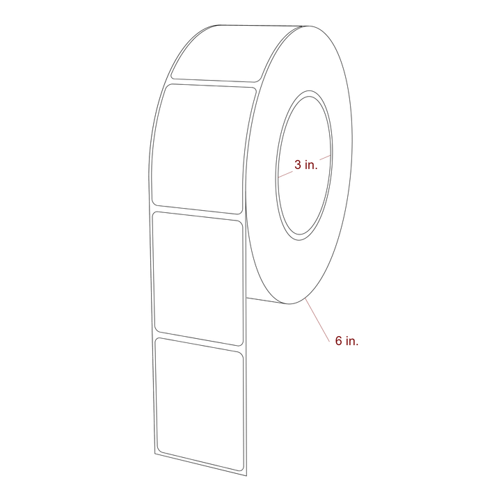 2 Inch x 2.5 Inch Rectangle Inkjet Label Roll - 3 Inch Core - 6 Inch Roll OD - 3D Perspective