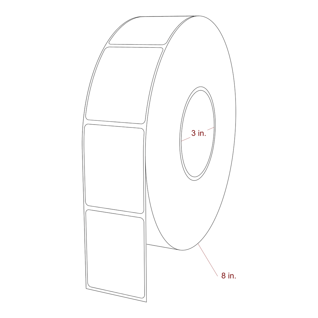 2 Inch x 2.5 Inch Rectangle Inkjet Label Roll - 3 Inch Core - 8 Inch Roll OD - 3D Perspective