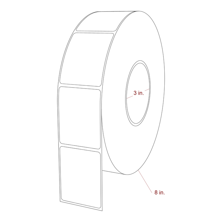 2 Inch x 2.5 Inch Rectangle Inkjet Label Roll - 3 Inch Core - 8 Inch Roll OD - 3D Perspective