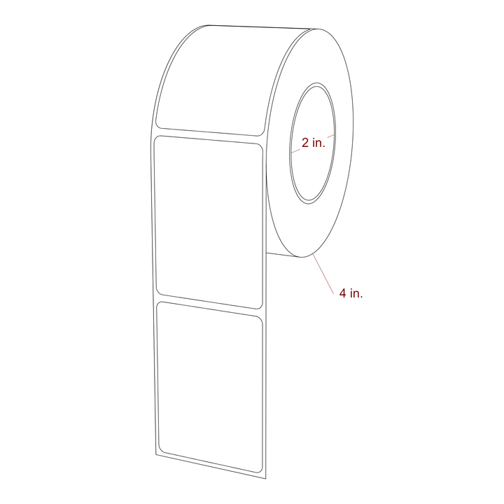 2 Inch x 2.75 Inch Rectangle Inkjet Label Roll - 2 Inch Core - 4 Inch Roll OD - 3D Perspective
