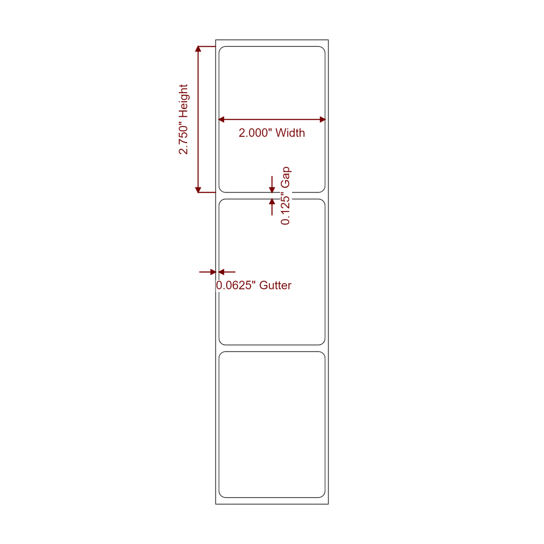 2 Inch x 2.75 Inch Rectangle Inkjet Label Roll - 2D Drawing